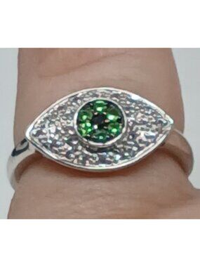 Rarities 925 Sterling Silver 925 Evil Eye Green Tsavorite Ring Size 7 #RB1-7
